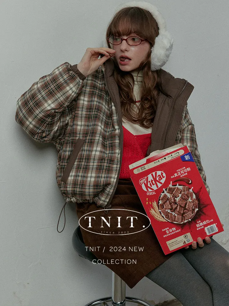 

Женская утепленная двусторонняя куртка-пуховик TNIT в американском ретро-стиле, повседневное зимнее пальто в клетку