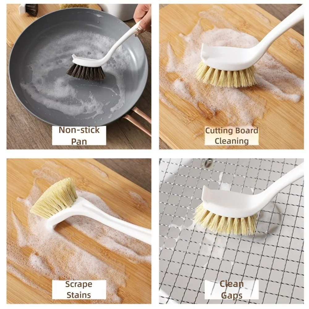 Long Handle Kitchen Brush Oil-proof Non-damaging To Coating Dish Scrubber Brush Sisal/Horse Hair Bristles
