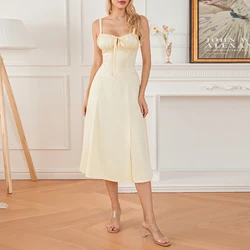 Women Summer Solid Color Long Dress Sleeveless Bandage Party A-line Dress for Cocktail Nightclub Beach