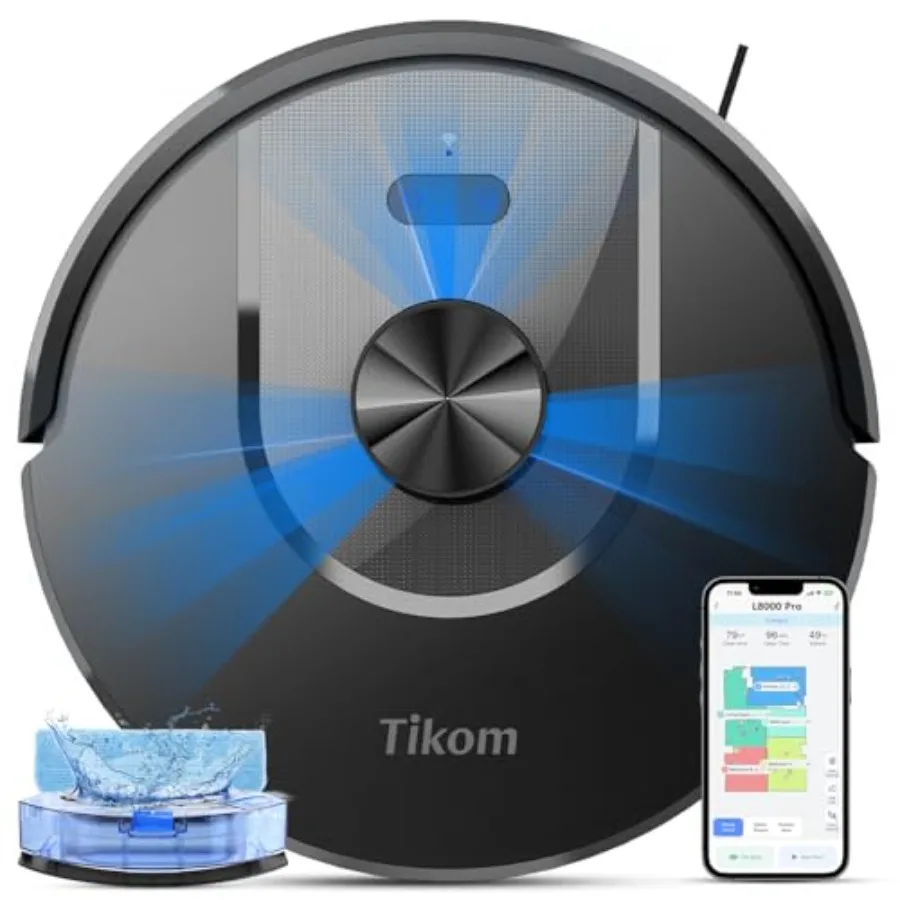 Robot Vacuum and Mop Combo 6000Pa Automatic Robotic Vacuum Cleaner Smart Mapping 150 Min Max Ideal for Pet Hair Hardfloors Carp