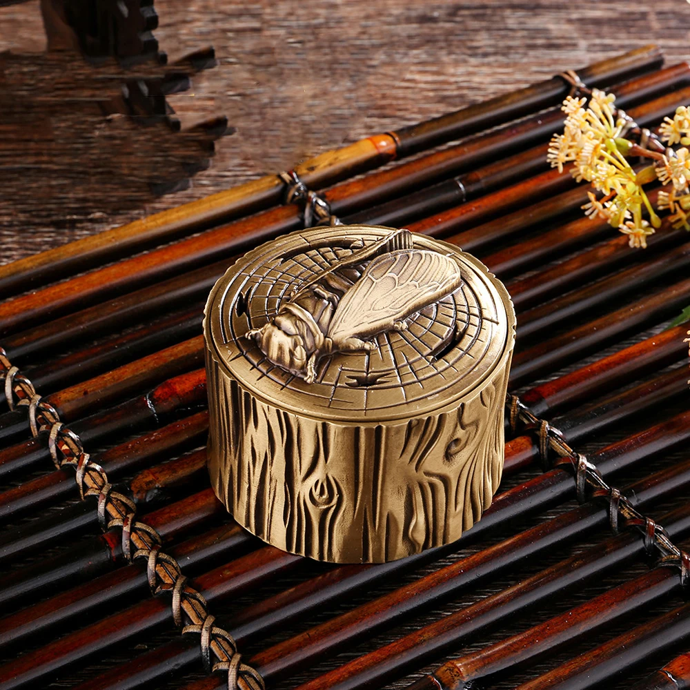 Brass golden cicada incense holder creative ornaments plate incense burner with lid incense censer desktop home Yoga decor