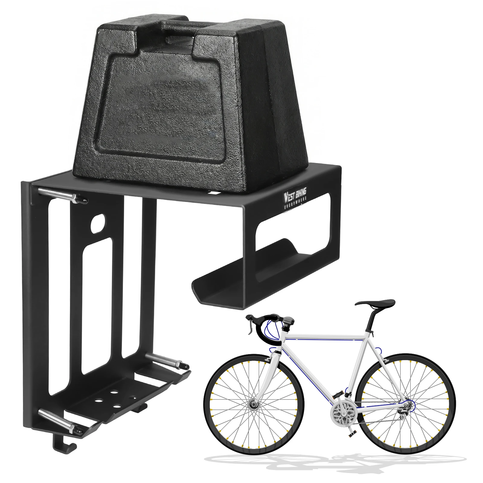 

Настенное крепление для велосипеда с полкой и крючками, держатель для хранения горных и шоссейных велосипедов, выдерживает до 55 фунтов, для гаража или использования в помещении