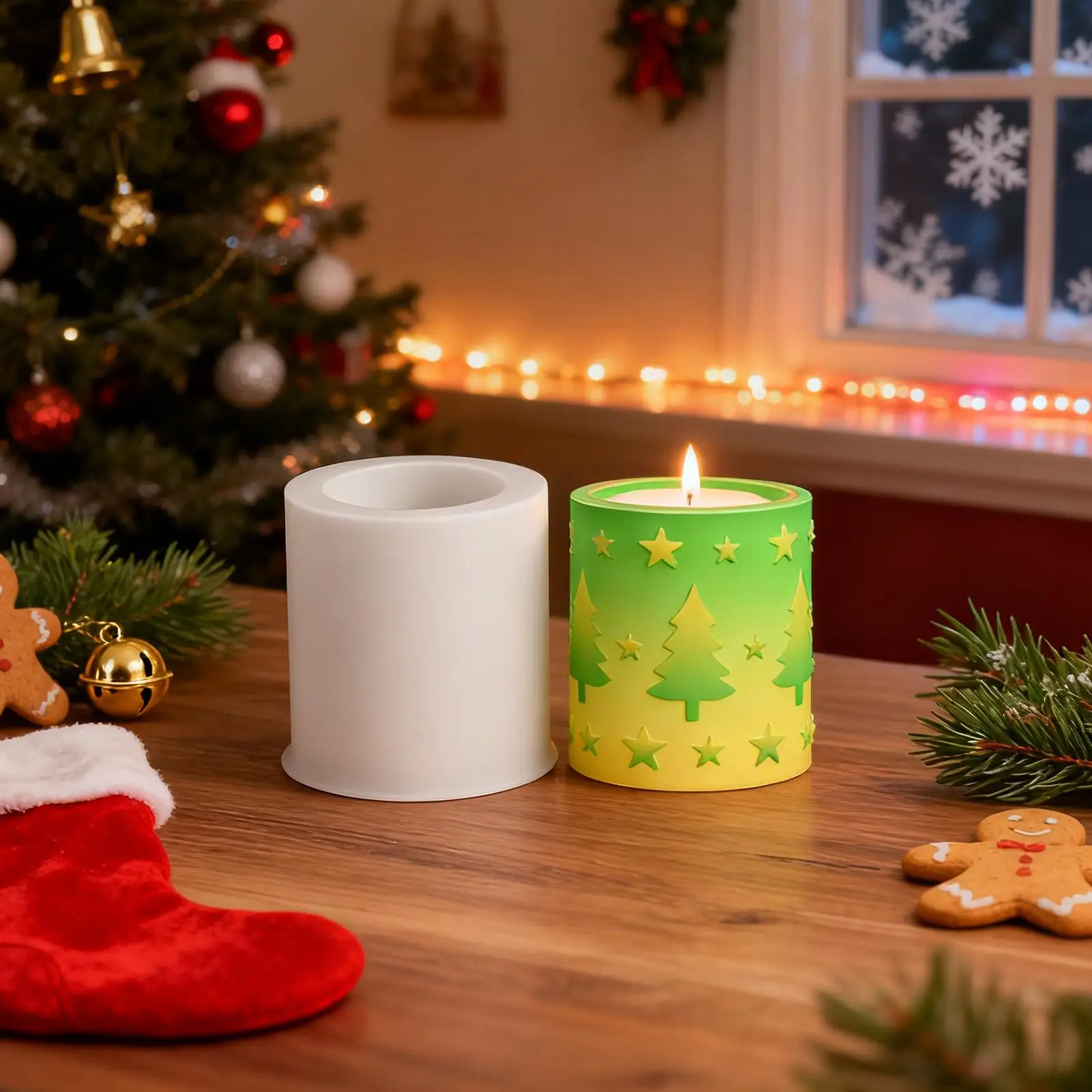 Christmas Resin Molds Silicone Embossed Tree Pillar Crafting Tools Storage Container Holiday Silicone Molds For Epoxy Soap