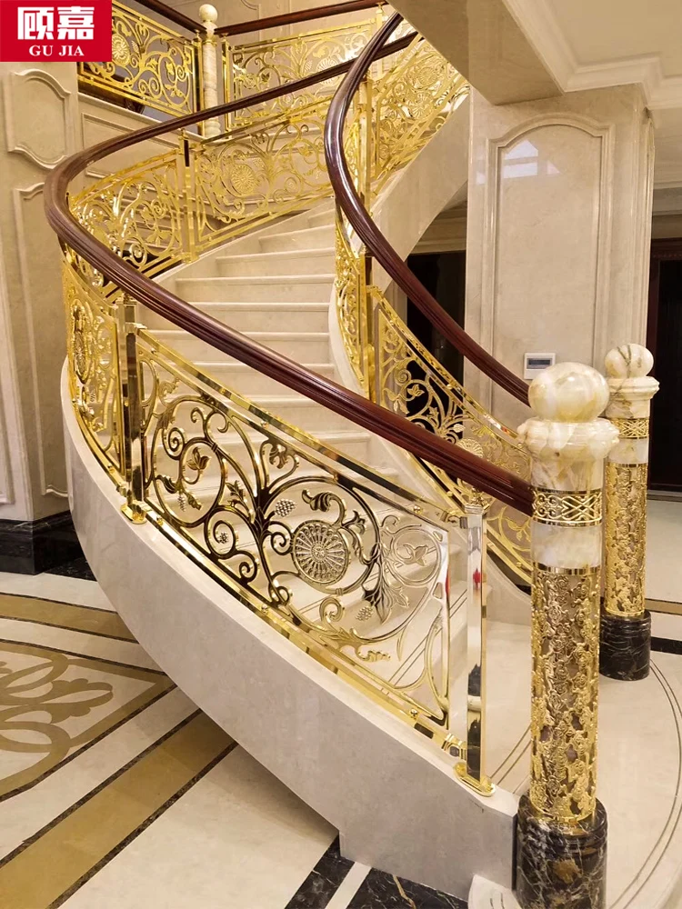 Hotel Villa Rotary Arc Stair Handrails Indoor Household Guardrails High-grade European Copper-aluminum Alloy Rails Customization