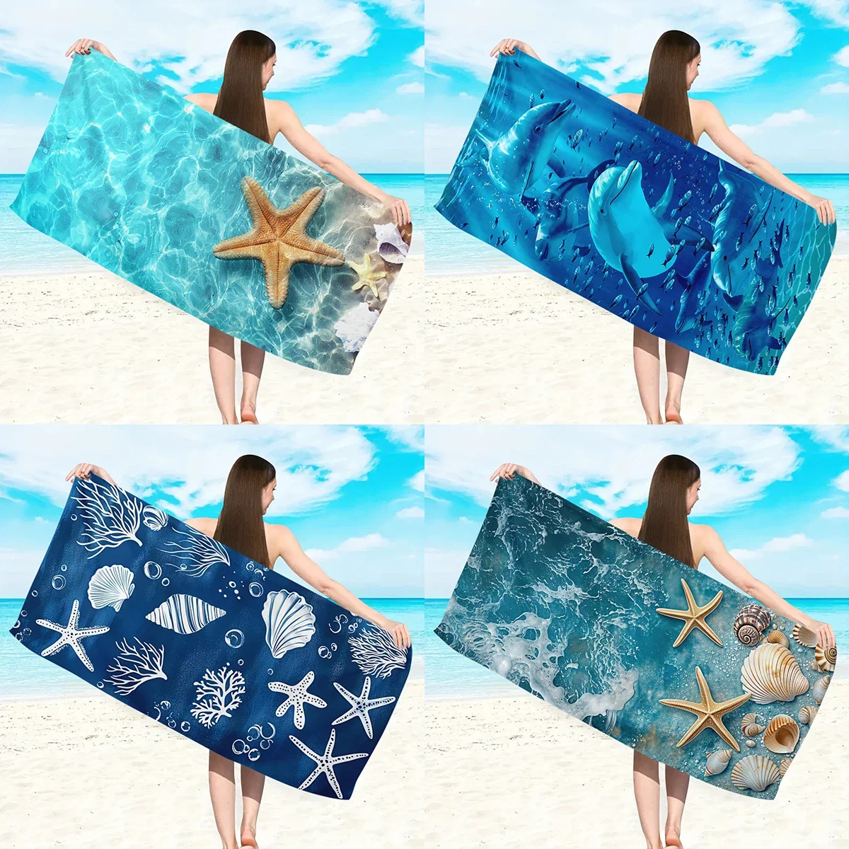 1pc Marine organism printed  towel, ultra-fine fiber absorbent  towel,  vacation swimming diving  towel