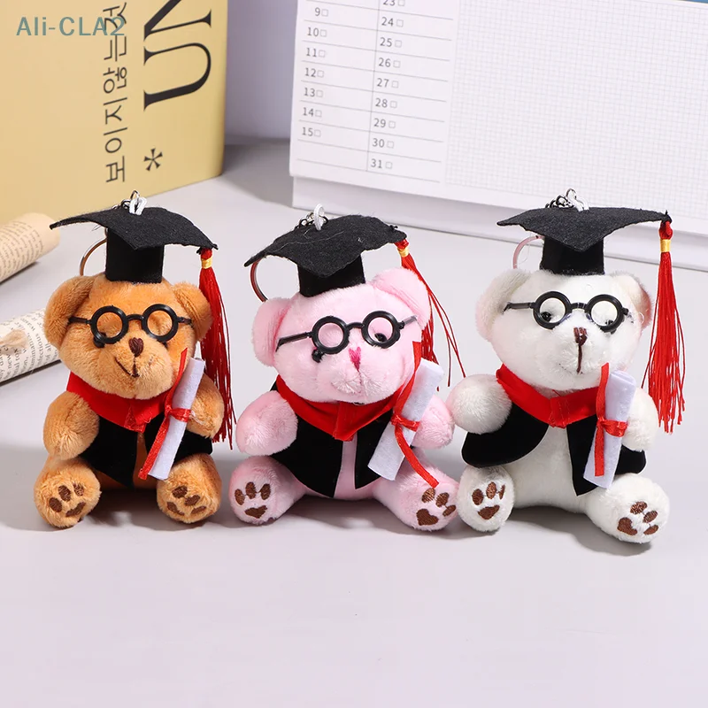 Huyisheng Dr. Bear Wear Glasses Mini Graduation Plush Doll Toy Ornament Stand Miniature Decor