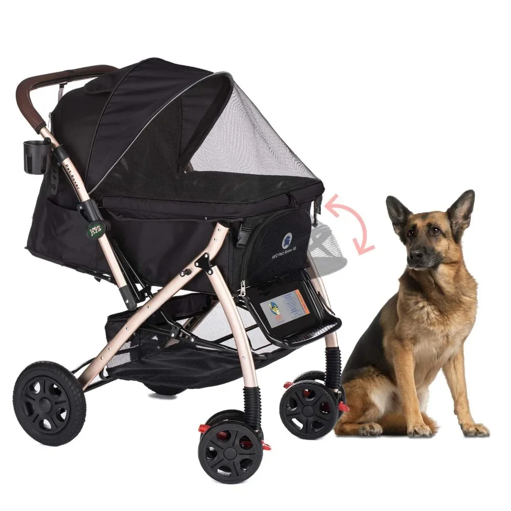 Pet Rover Premium Heavy Duty DogCat Stroller Travel Carriage CompartmentZipperless EntryPump-Free Rubber Tires Small