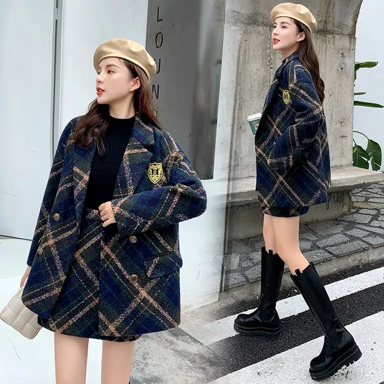 Plaid suit collar woolen coat for 2020 winter new all-match temperament short woolen coat women