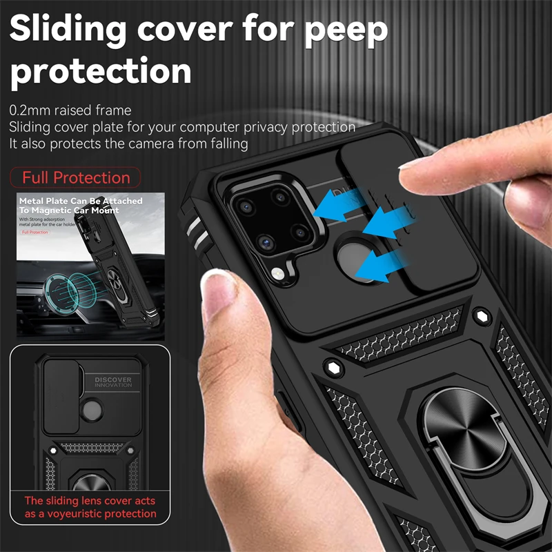 For OPPO Realme C11 C12 C15 Case Shockproof Armor Slide Lens Protect Phone Case For Realme C21Y C 21y C21 Y 25Y Stand Back Cover