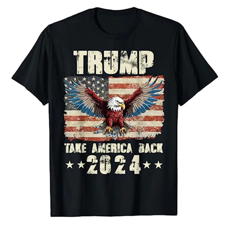 

2024 Trump, Take America Back T-Shirt Pro Trump Support Fans Clothes Men Fashion USA Flag 2024 Election Campaign Graphic Tee Top