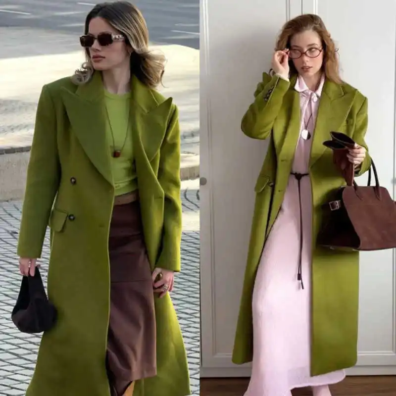 

Fashion Women Long Coat Peaked Lapel Double Breasted Jacket Blazers Autumn Winter Birthday Party Customized Overcoat
