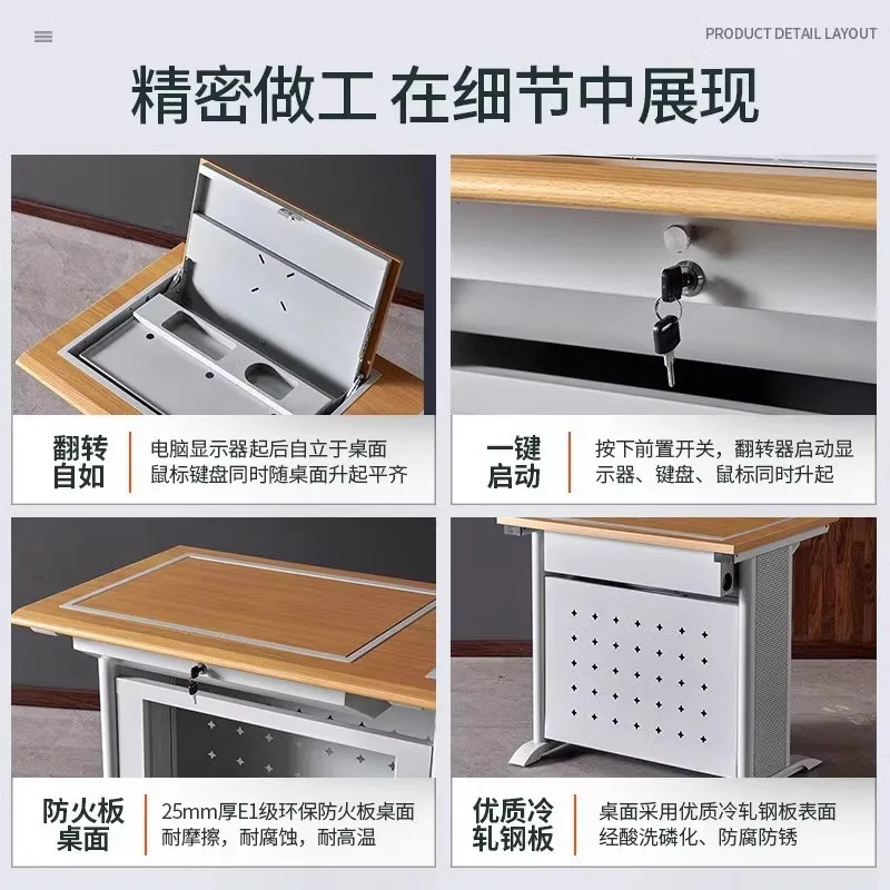 Bureau d'ordinateur rabattable, table cachée à affichage semi-intégré, formation multimédia