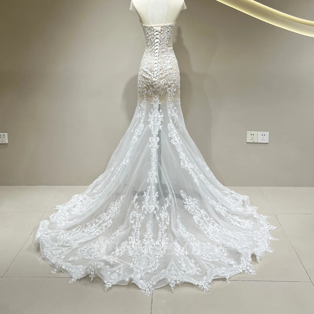 Customized Wedding Dresses Removable Train Illusion Short Sleeved Puffy kirt Elegant Women's Bridal Dress Mermaid Vestido de nov