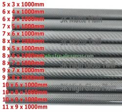 Tube en fibre de carbone 3k, OD 5mm 6mm 7mm 8mm 9mm 10mm 11mm X 1000mm, avec 100% carbone complet, Japon, modèle amélioré, bricolage