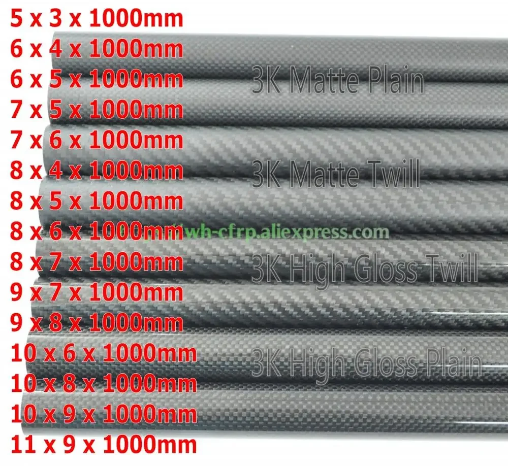 Rura z włókna węglowego 5mm 6mm 7mm 8mm 9mm 10mm 11mm średnicy zewnętrznej x 1000mm długości, wykończenie 3K błyszczące, do ramy drona RC FPV, model DIY, wysoka jakość.