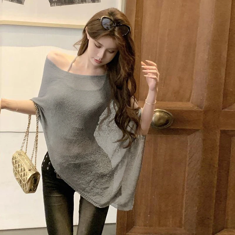 Irregular Cape Shawl Sun Protection Air Condition Clothes Women Thin Knit Top