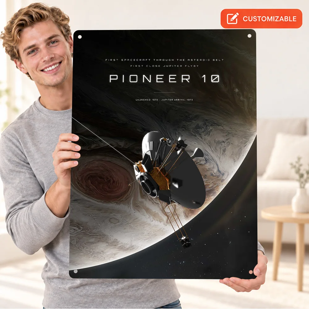 Pioneer 10 Mission Aluminum Poster Personalized Metal Sign Astronomical Illustration Wall Art For Bedroom Astronomy Lover Gift