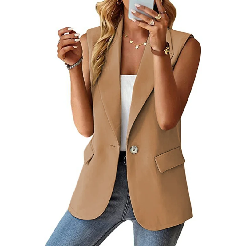 2024 Spring/Summer New Polo Collar Suit Vest Women\'s Style Commuter Sleeveless Cardigan Tank Top Women