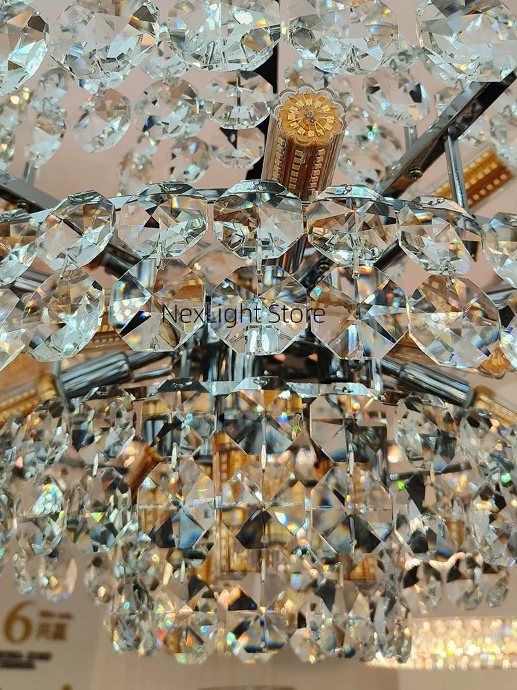 ضوء قلادة غرفة المعيشة الفاخرة الخفيفة الحديثة الحد الأدنى غرفة نوم ضوء الراقية تصميم دائري، قلادة كريستال فرنسية فاخرة