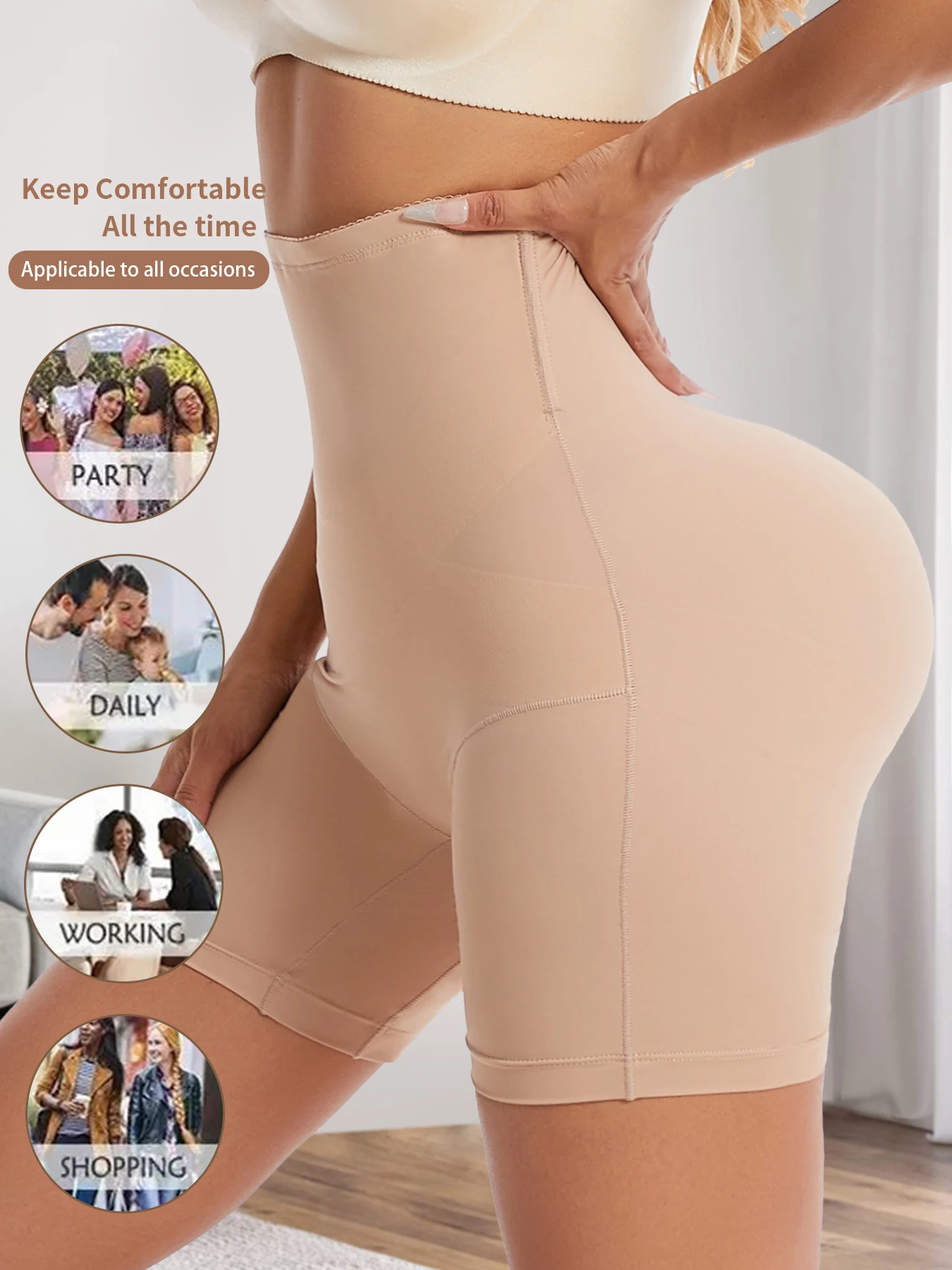 بنطال نسائي عالي الخصر بلون سادة مع تحكم في البطن ورفع الورك واستعادة ما بعد الولادة