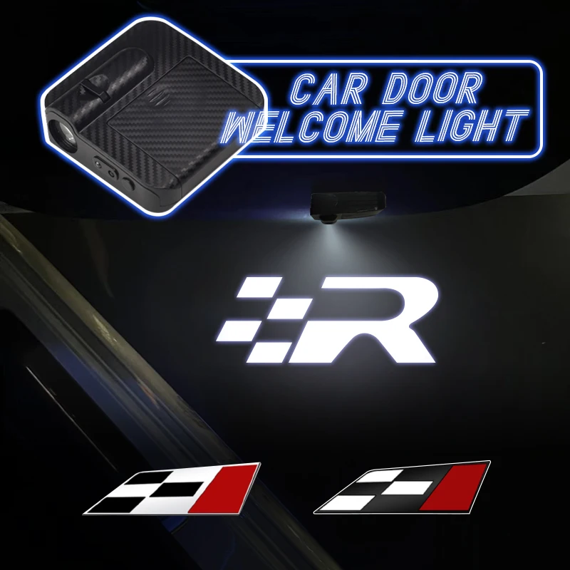 Universal LED Racing Flag R HD Logo Wireless Car Door Welcome Lamp Light Projector Light For Seat Ibiza Leon Altea Arosa Ateca