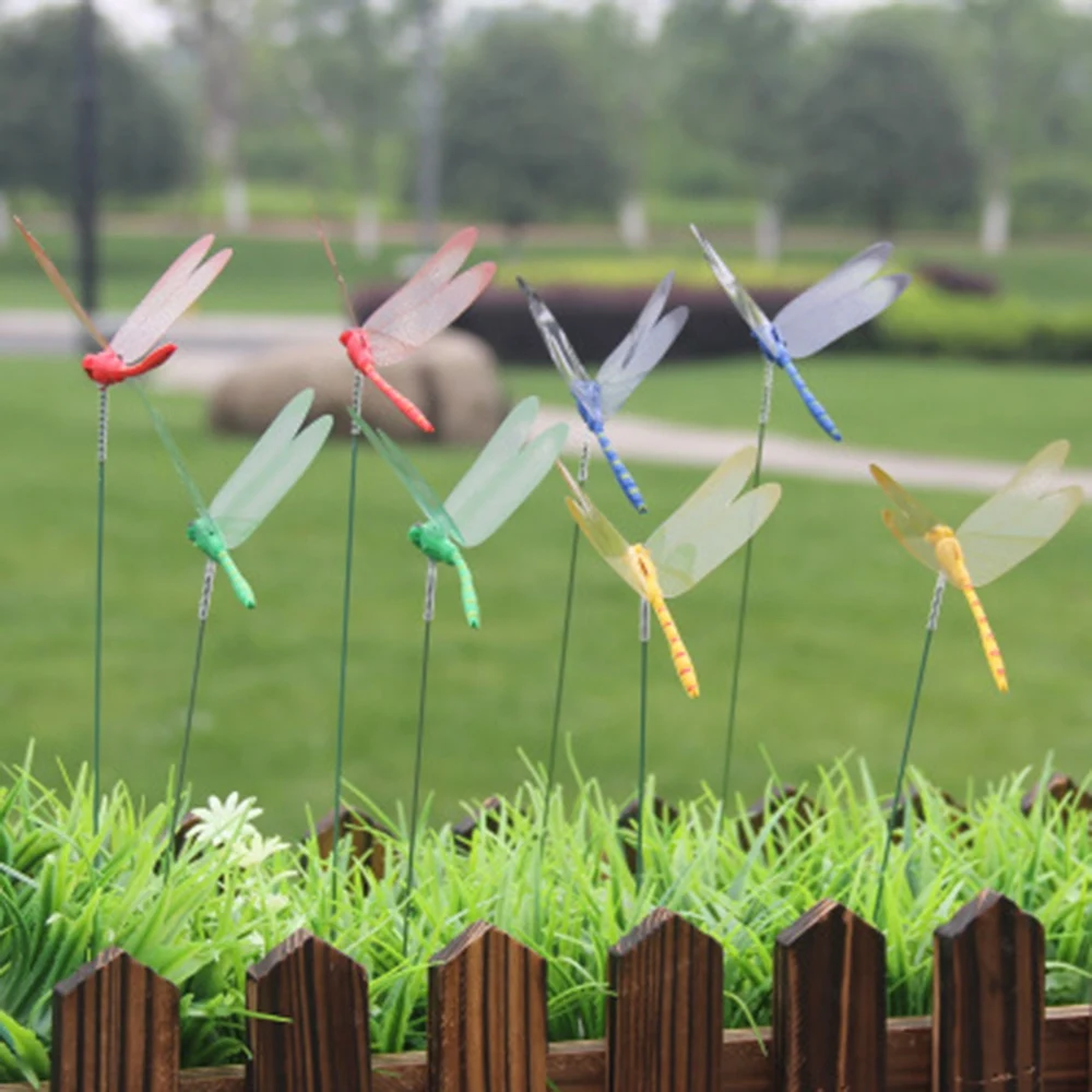 12Pcs Artificial Dragonfly Butterflies Garden Decoration Outdoor Simulation Dragonfly Stakes Yard Plant Lawn Decor Stick