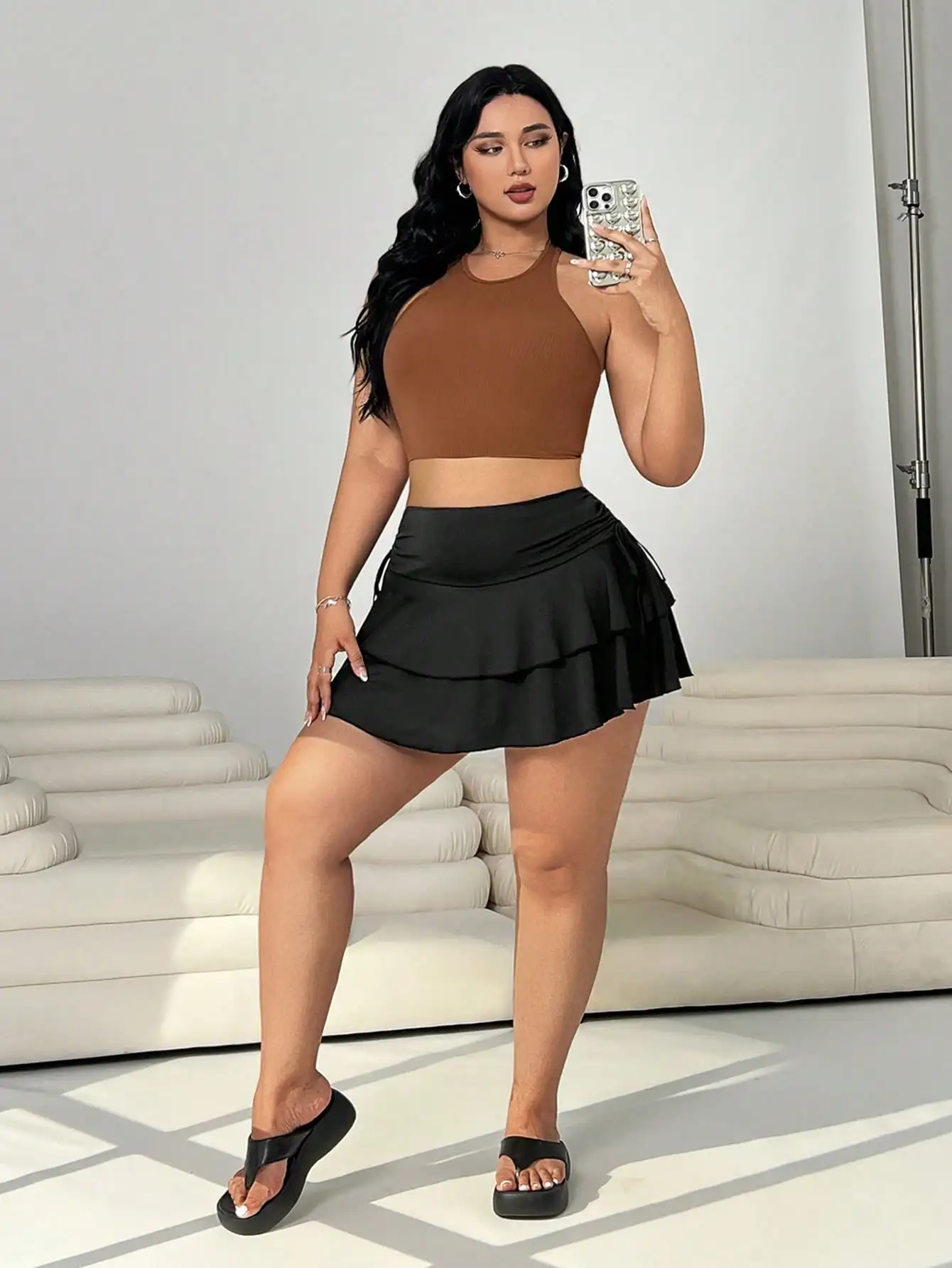

New fashion solid color casual versatile women's plus size skirt