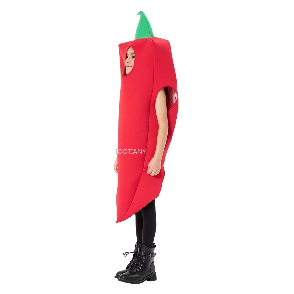 Children's Cosplay Chilli Modelling Costume Funny Red Pepper Costumes Kids Cartoon Chilli Cosplay Jumpsuit Carnival Party Outfit