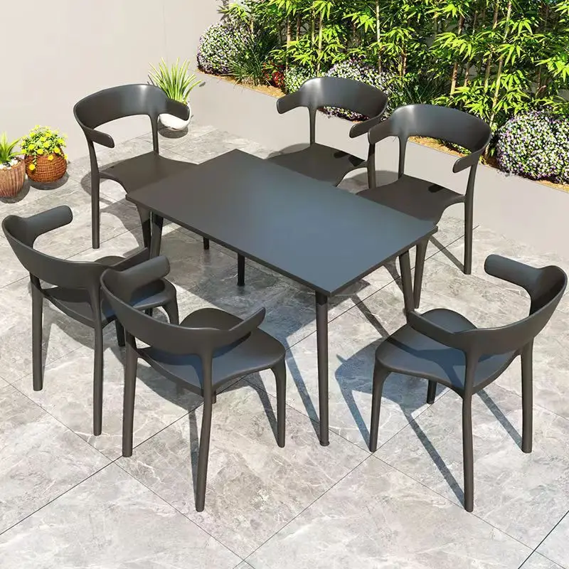 Outdoor Modern And Simple Style Plastic One-Piece Molded Chair Carbon Steel Table Garden Set For Courtyard Balcony Homestay Bar