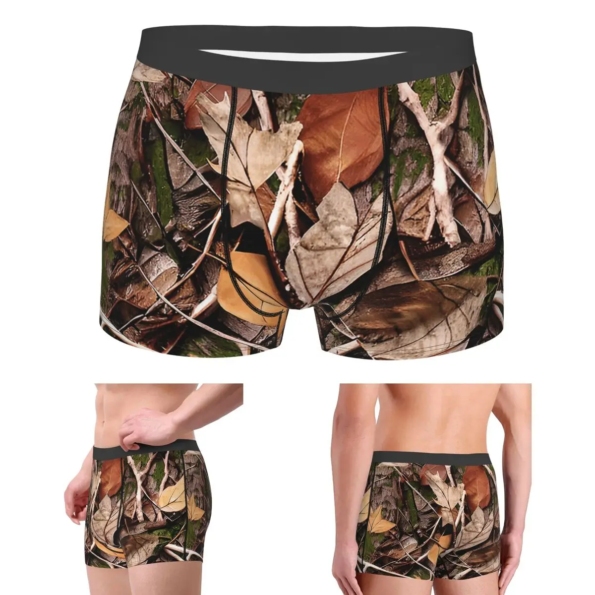 

Boxer Underpants Shorts Realistic Tree Hunting Camo Leaves Sticks And Bark Camoflouge Panties Male Ventilate Underwear Homme Man