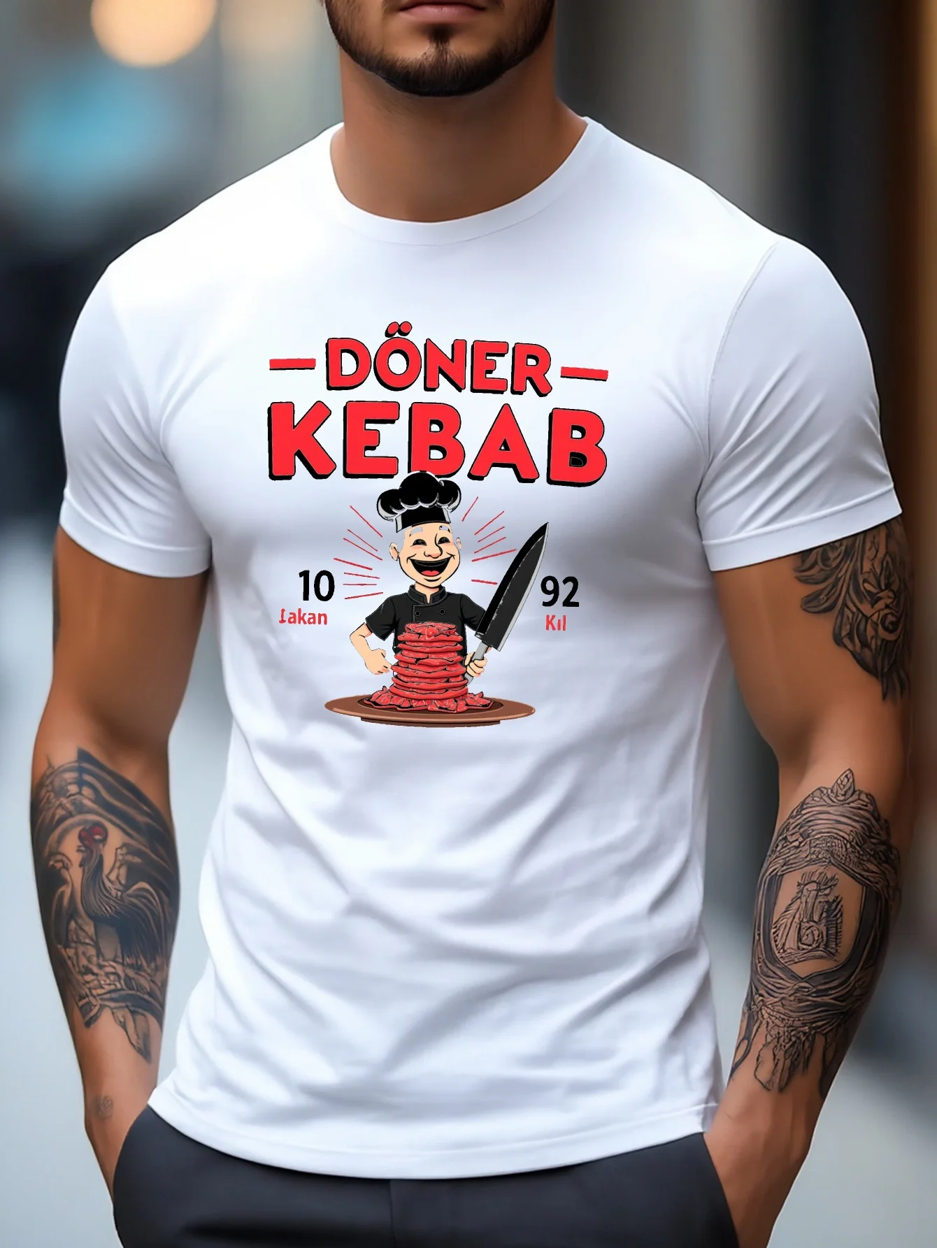 Men Cotton Tee Doner Kebab Chef Food Graphic Short Sleeve Crew Neck Casual Street T Shirt For Food Lovers Summer Daily Tops