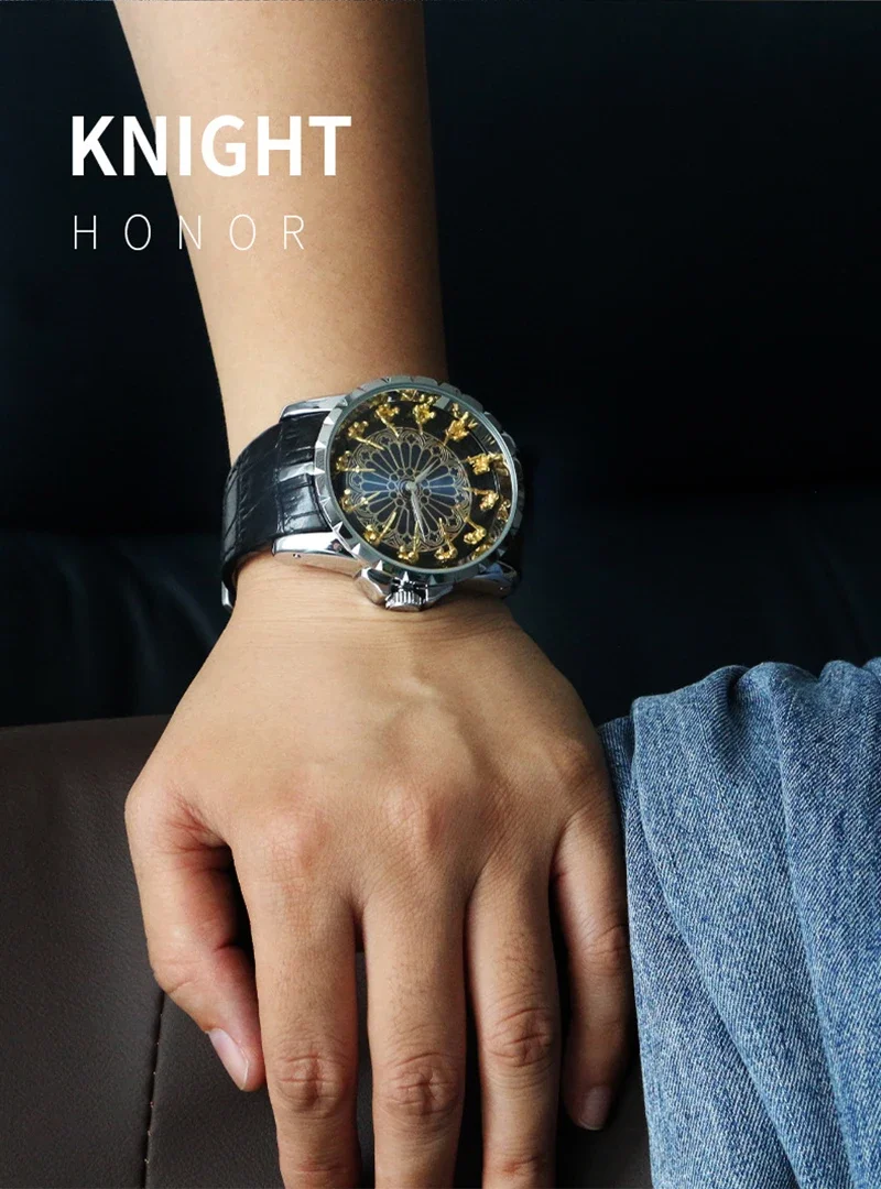 12 Knight Watch for Men 47mm Large Big Dial Quartz Watches Wristwatch Man Clock Male Relogio Masculino New Reloj montre homme