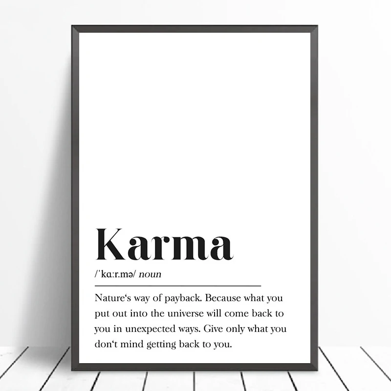 Impression Définition du Karma, Art Mural Joyeux, Peinture sur Toile, Cadeau Motivationnel, Affiche Typographique Bouddhisme, Impressions Loi de l'Attraction, Décoration