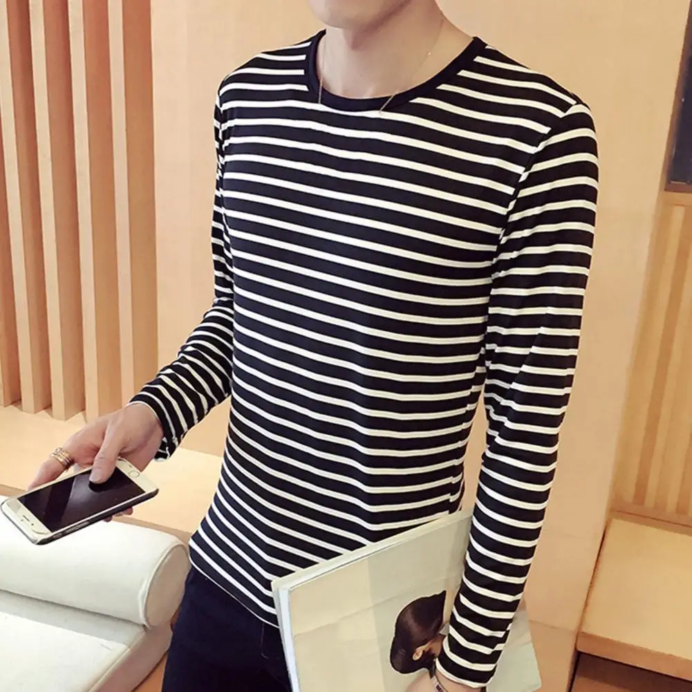 Unique Men Top Long Sleeves Dress Up Slim Fit Men Bottoming Shirt Casual Pullover Top Clothing