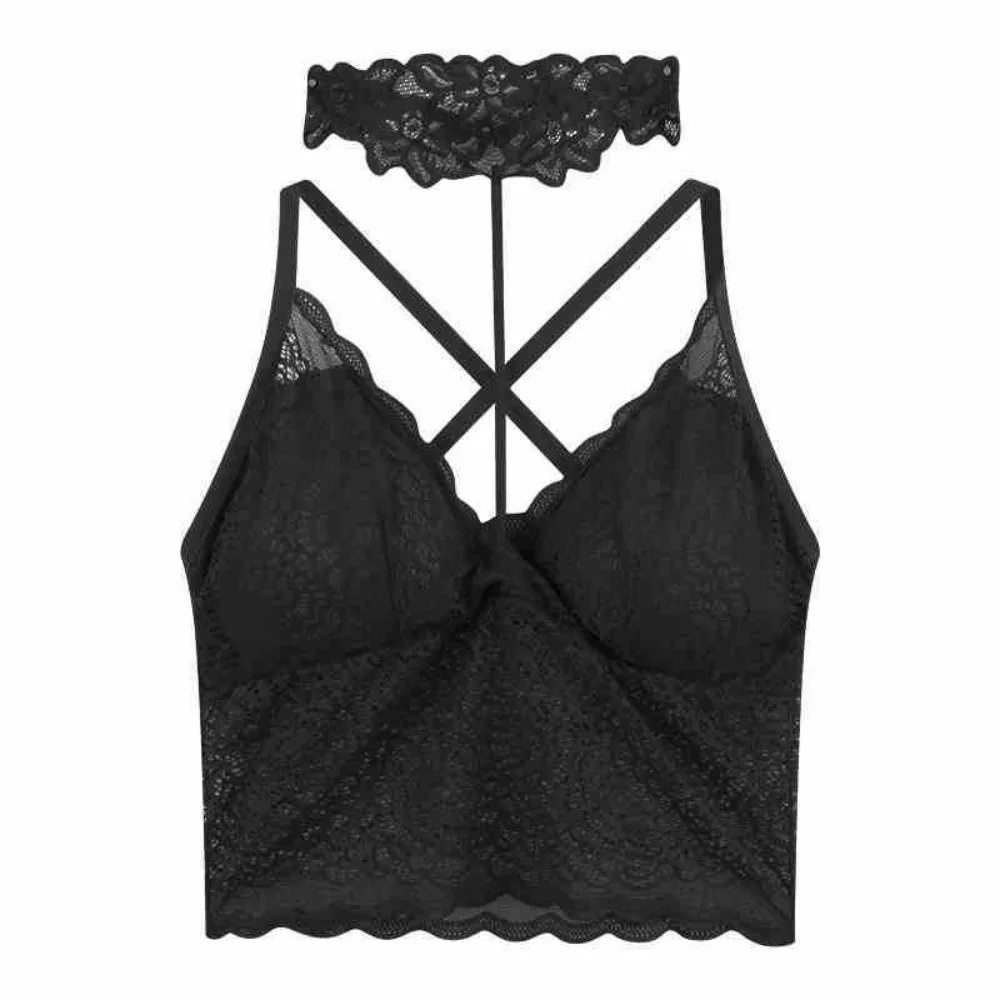 Pure Desire Thin Halter Tank Top No Steel Ring Removable Bra Pads Lace Bra Backless Style V-neck Design Wrap Bra for Women