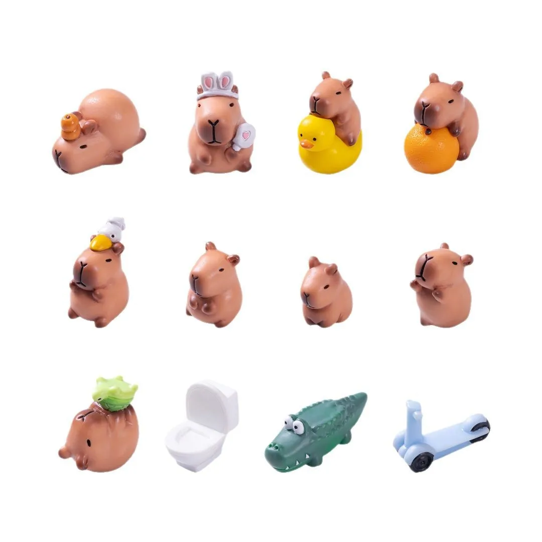 12 قطعة مجموعة كابيبارا المصغرة كابيبارا كاواي ديكور المنزل مكتب الديكور اكسسوارات ديكور المناظر الطبيعية الصغيرة #5