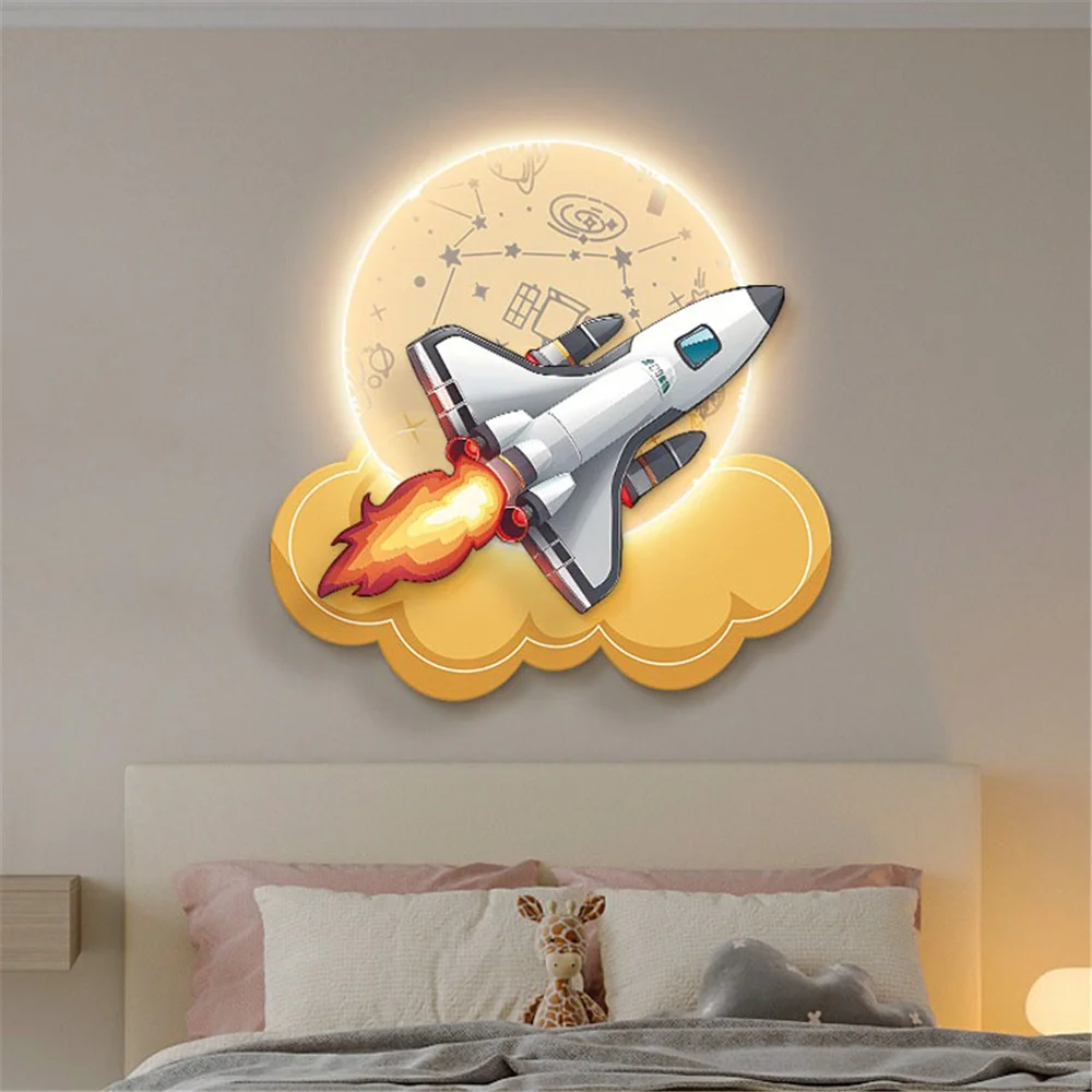 رائد الفضاء المركبة الفضائية الديكور اللوحة وحدة إضاءة LED جداريّة مصباح غرفة الأطفال السرير الحضانة دراسة الشمعدانات جدارية الممر الممر ضوء #4