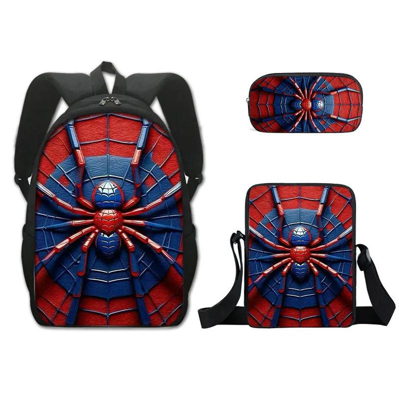 Classic Popular Cartoon spider 3D Printed 3pcs/Set pupil School Bags Laptop Daypack Backpack Inclined shoulder bag Pencil Case