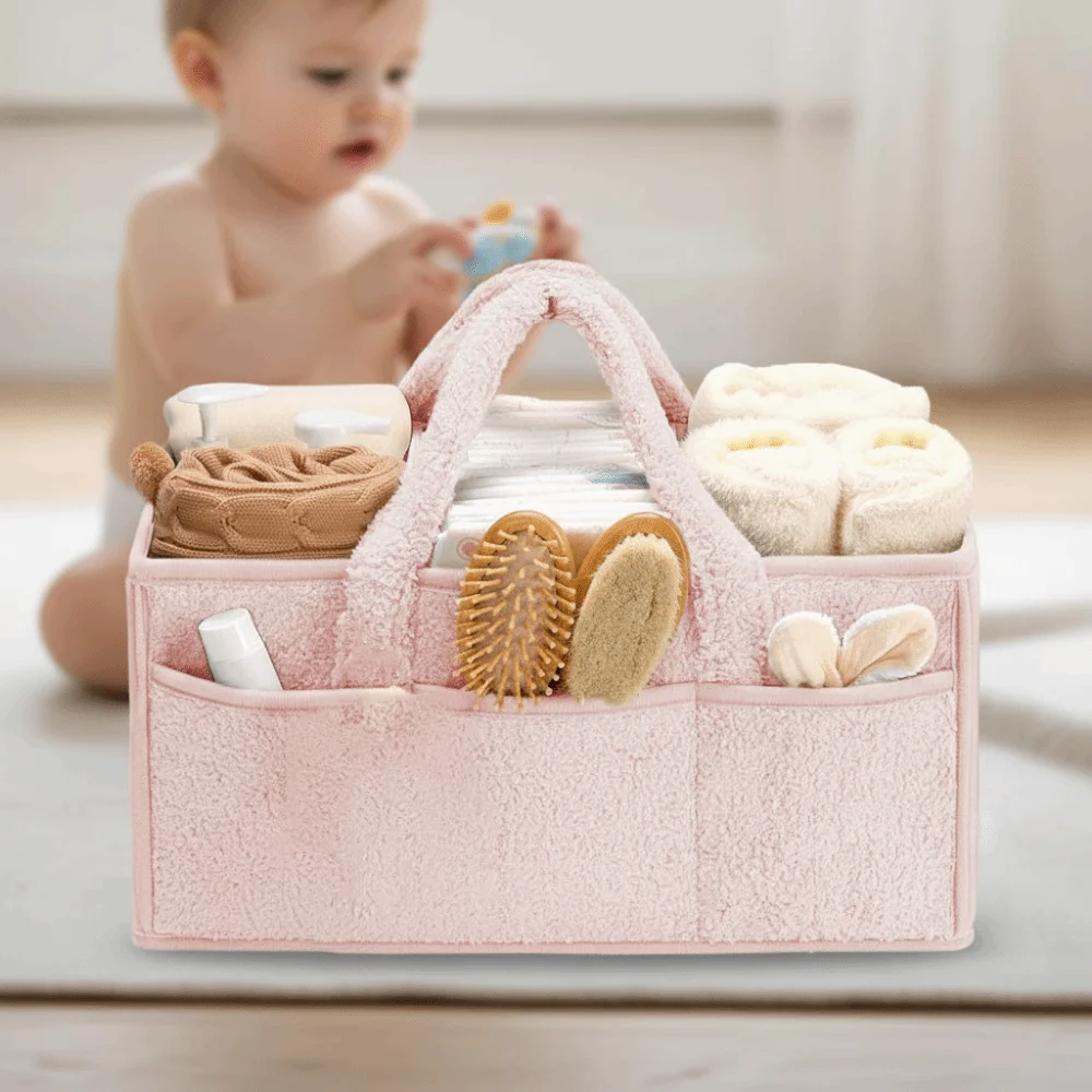 

Portable Baby Diaper Bag Large Capacity with Handle Baby Diaper Basket Removable Divider Diaper Storage Basket Baby Care
