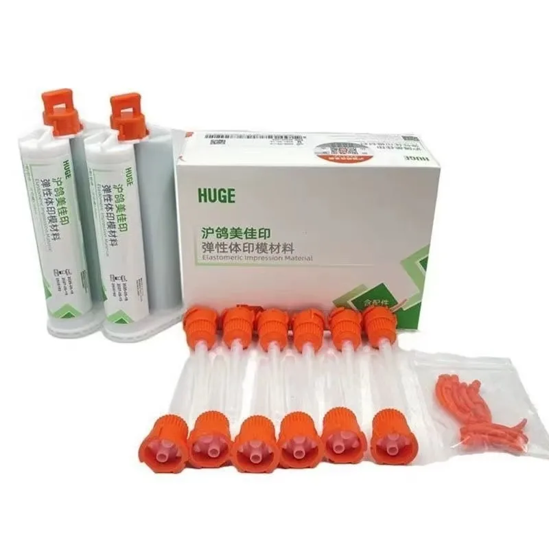 HUGE Dental Super Flow Light Body VPS Dental Impression Material 2pcs 50ml Cartridges & Mixing Tips for Crown & Implant Use