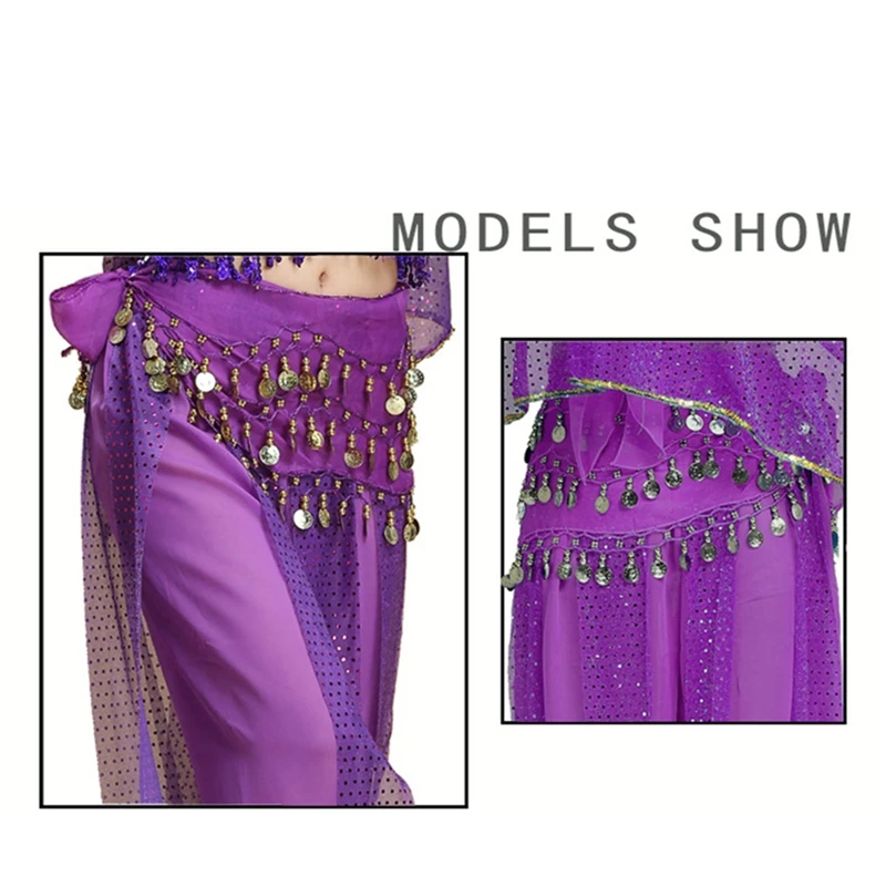 Belly Dance Hip Scarf Accessories 3 Layers Wrap Waist Belt Skirt Gold Coins Tassel Dancer Waist Chain Wrap Dance Wear Costume