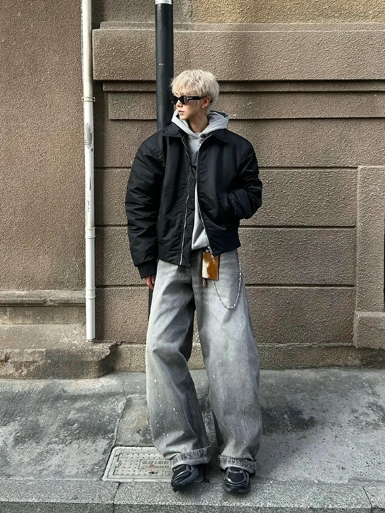 

Cleanfit Men's ort American Sle Baseball Jaet Flight Coat Trendy Brand Loose Fit Turn-down Collar Street Bomber