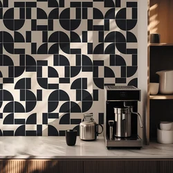 Vintage Geometric Wallpaper in Black and White Palette Mid Century Modern Retro , PVC Wall Paper for Stylish Home Decoration