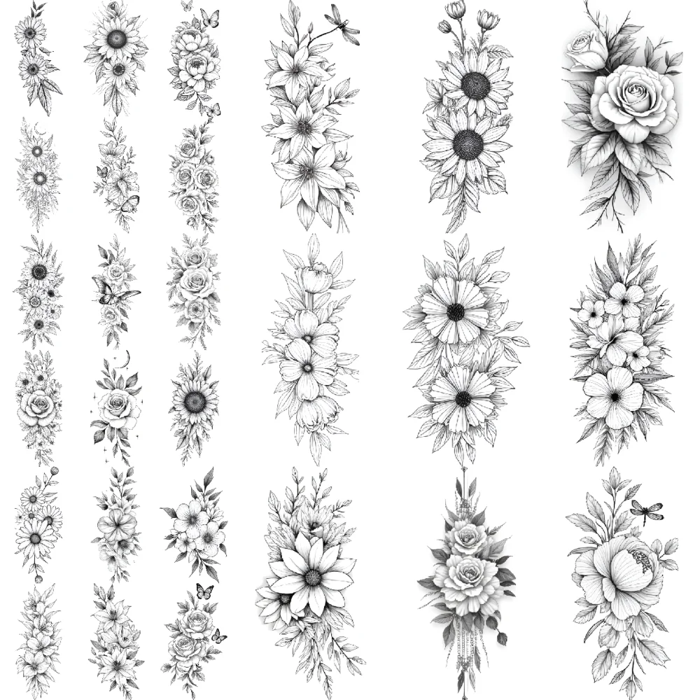 

9pcs Temporary Tattoo Temporary Tattoo Stickers Nature Decor Roses Leaves For Shoulders Back Thighs