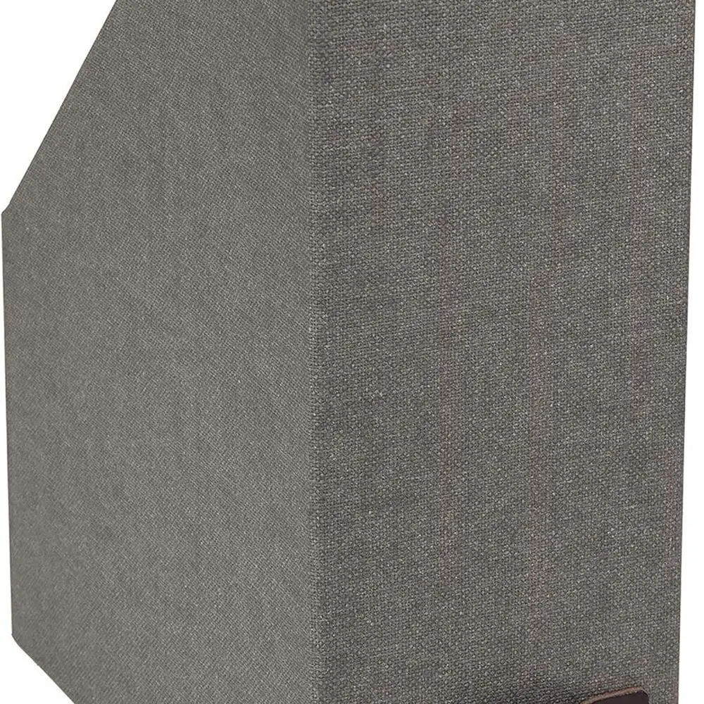

Gray Leather-Handled Canvas Fiberboard Magazine Storage Box for Office Desks, 12.6x4.5x9.8 | Holds Papers & Catalogs