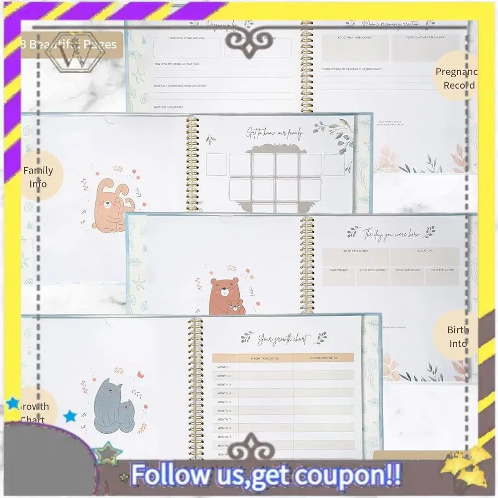 New Baby Memory Book Scrapbook Photo Album Pregnancy Diary Cute Animal Keepsake Record Growth Journal Hand Account
