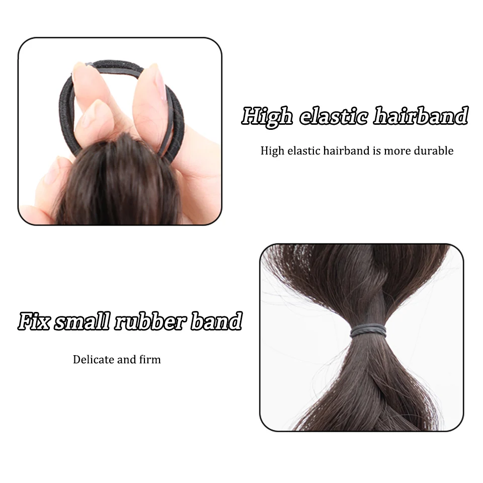 Lm bolha sintética torção rabo de cavalo alta peruca elástica mulher lado do cabelo natural lanterna trança preto hous cauda hairpiece