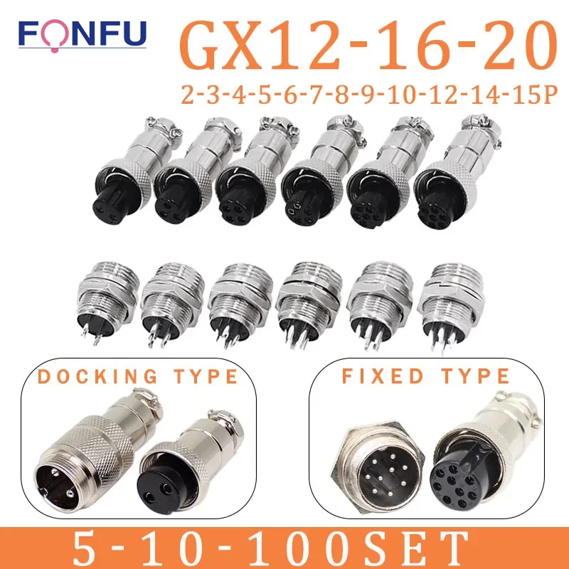 

5/10Set GX12 GX16 GX20 2/3/4/5/6/7/8/9/10/12/14/15 Pin Male Female Butting Circular Docking Aviation Socket Panel Connector Plug