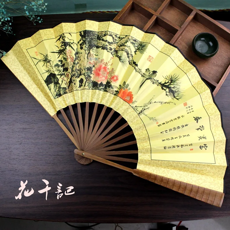 Chinese style 10 inch silk big silk fan ancient style folding fan Hanfu handmade gift classical male folding fan bamboo carry-on