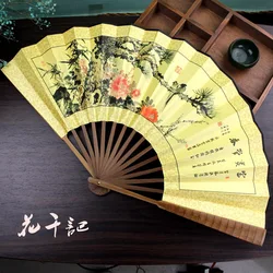 Chinese style 10 inch silk big silk fan ancient style folding fan Hanfu handmade gift classical male folding fan bamboo carry-on